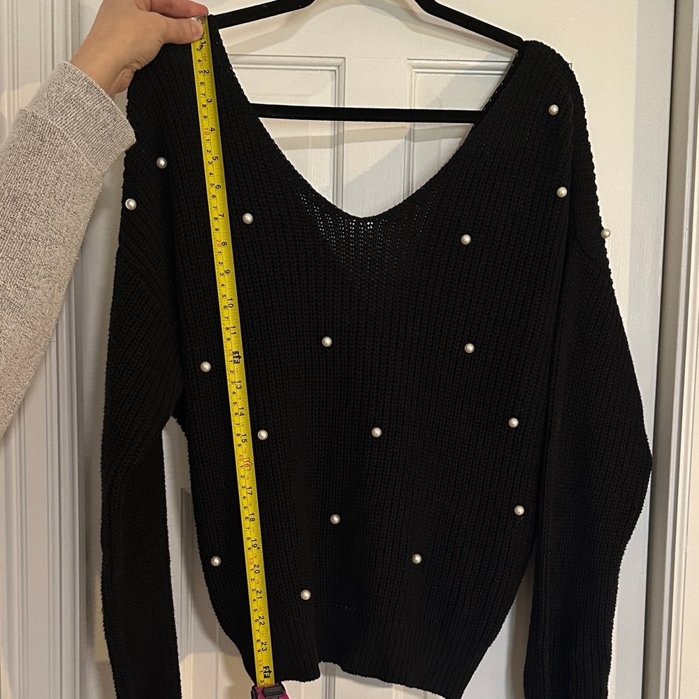 Jessica Simpson Black V-Neck Sweater with Pearl Accents - Picture 7 of 7